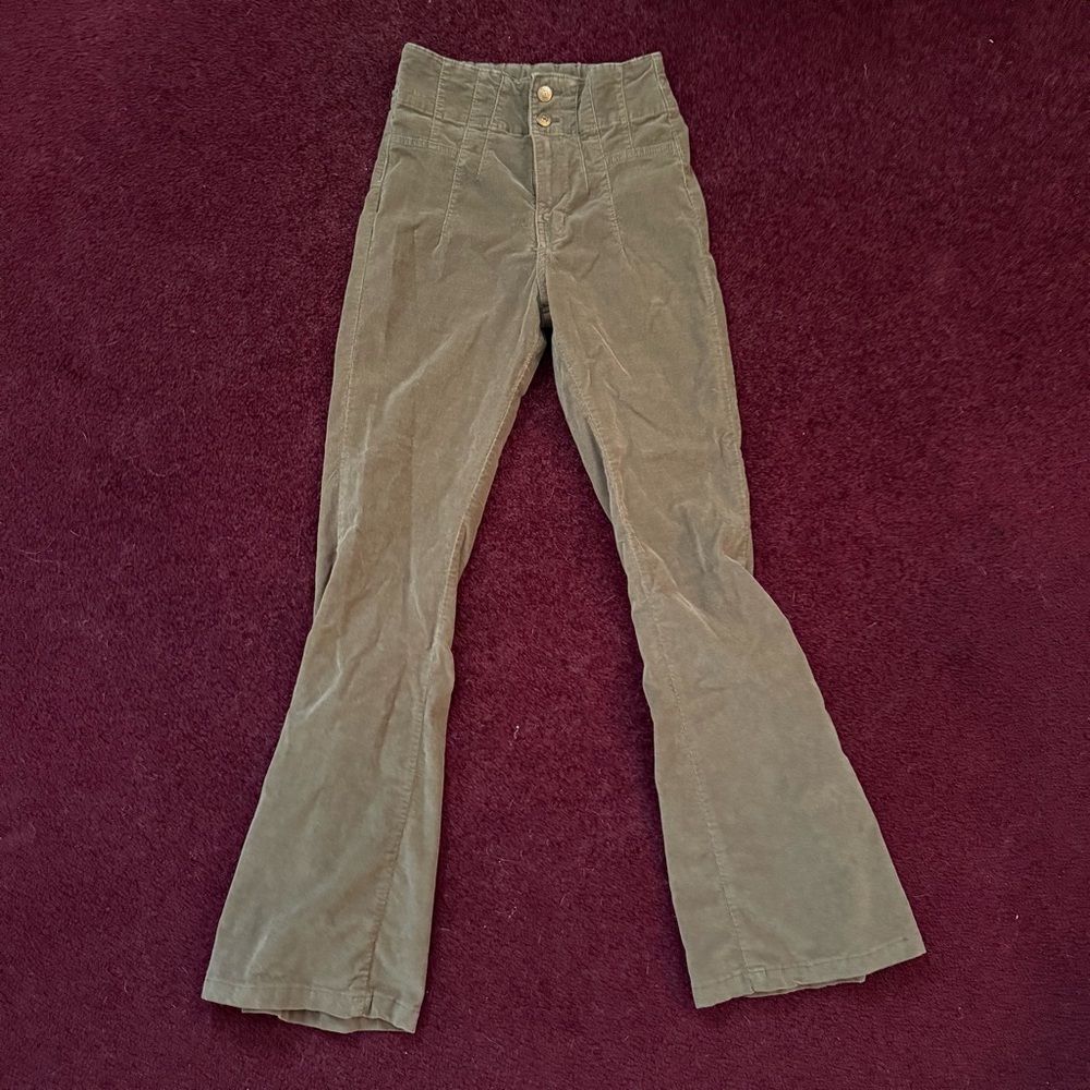 Free people jayde seamed corduroy flare pants size 26 fir green - Picture 2 of 4